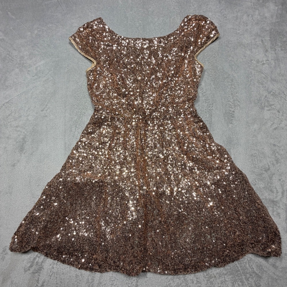 Rose Gold Sequin Dress HOCO Party Glam Size 11/12 Skater Bling Flare Lined